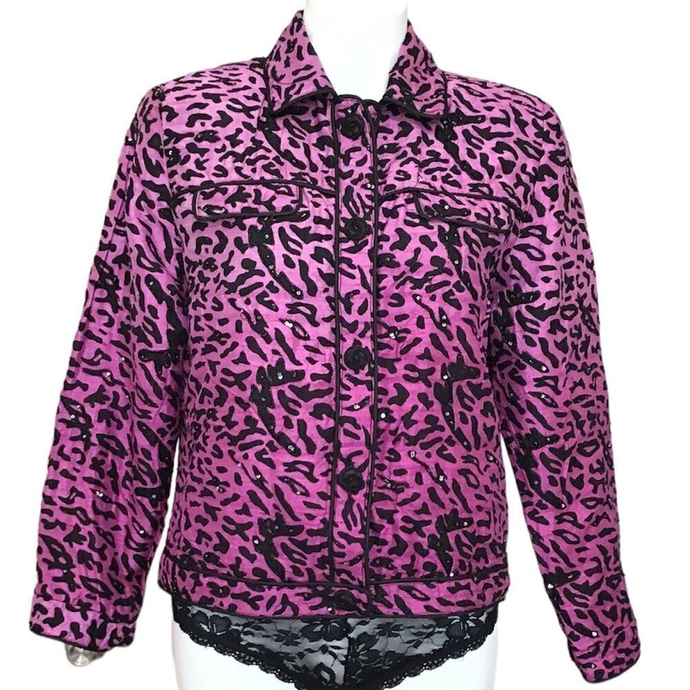 Anage Vintage 80’s Silk Animal Print Sequin Blazer Size Medium